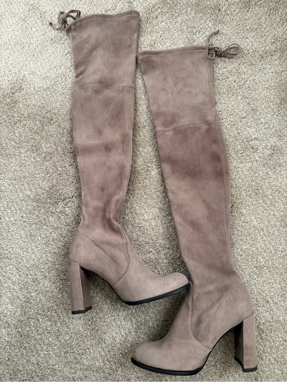 Over-the-Knee Taupe Suede Block Heel Boots - Women